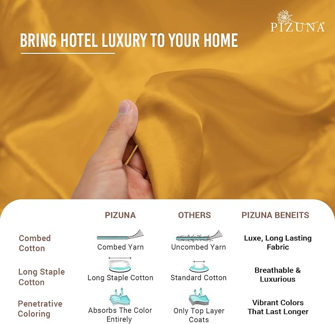 Pizuna Pure 100% Cotton Flat Sheets Only Full Honey Gold (1 PC), Luxurious 400 Thread Count Long Staple Cotton Sateen with 4" Hem (Combed Full Flat Sheet Only Cotton) - Image 5