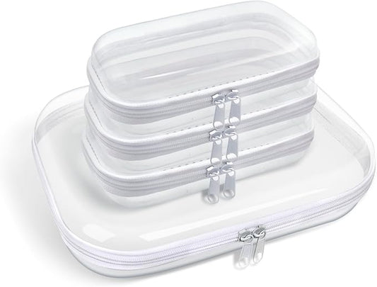 honitty Clear Hard Shell Zipper Case,3PCS Transparent Clear Laser Zipper Pouches,Hard Side Plastic Case Set,Portable Travel Storage Organizer Bins by honitty