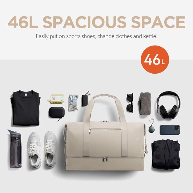Oeihuivt Weekender Bags for Women - 21 Inch Large Travel Duffel Bag Set with Shoe Compartment, Heavy-Duty nylon Carry On Overnight Tote Beige - Image 6