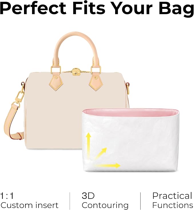 Purse Organizer Insert for LV Speedy25 Handbag, Custom Fit Inside Premium Rose Sakura Lightweight WaterResistant Tote Bag Insert with Cup Holder Accessories - Image 3