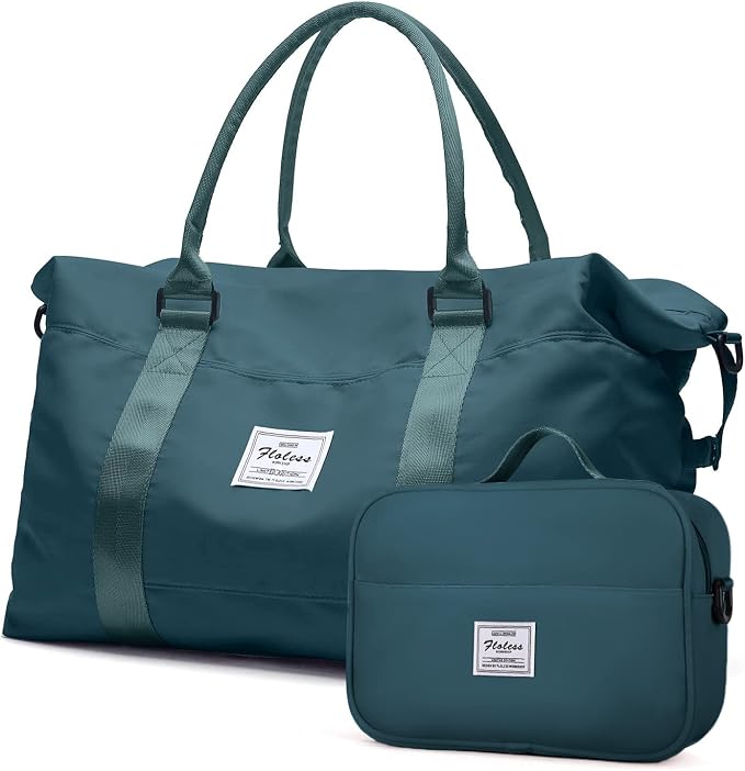 HYC00 Travel Duffel Bags for Women,Weekender Overnight Bag with Wet Pocket & Toiletry Bag,Carry On Personal Item Bag,Travel Tote Gym Bag,Peacock Blue,Large by HYC00