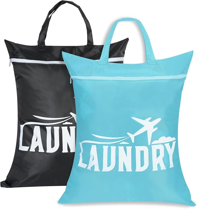 HOTUT Travel Dirty Clothes Bag, 2PCS Waterproof Dry Wet Bag with Zipper, 54×41cm Foldable Laundry Bag, with Handle, Laundry Bag for Gym, Swimming, Home, Travel by HOTUT