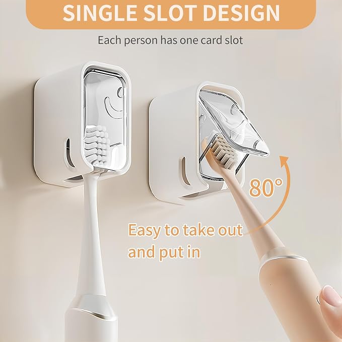 Wall Mounted Toothbrush Holders for Bathroom,Strong Self Adhesive Tooth Brush Holder with Cover, Toothbrush Heads Organizer for Family, 3 Pcs Clear White - Image 4