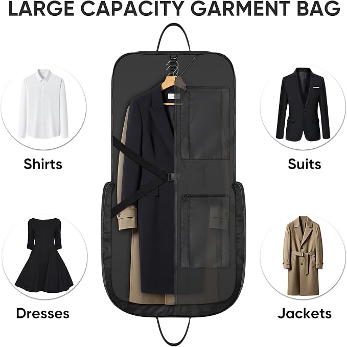 BALEINE Travel Garment Bag, Travel Suit Bag for Men, Water Resistant Carry on Garment Bag for Hanging Clothes, Garment Duffel Bag for Travel Business (Black, 48") - Image 6