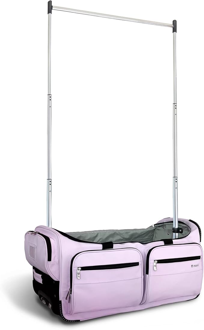 Mavii Dance Bag with Garment Rack, 28 Inch Rolling Duffel, Ideal for Competitions & Travel, Water-resistant/Wipe-clean Fabric, Lightweight Aluminum Rack, Wheeled Upright Luggage, Lavender by Ecogear