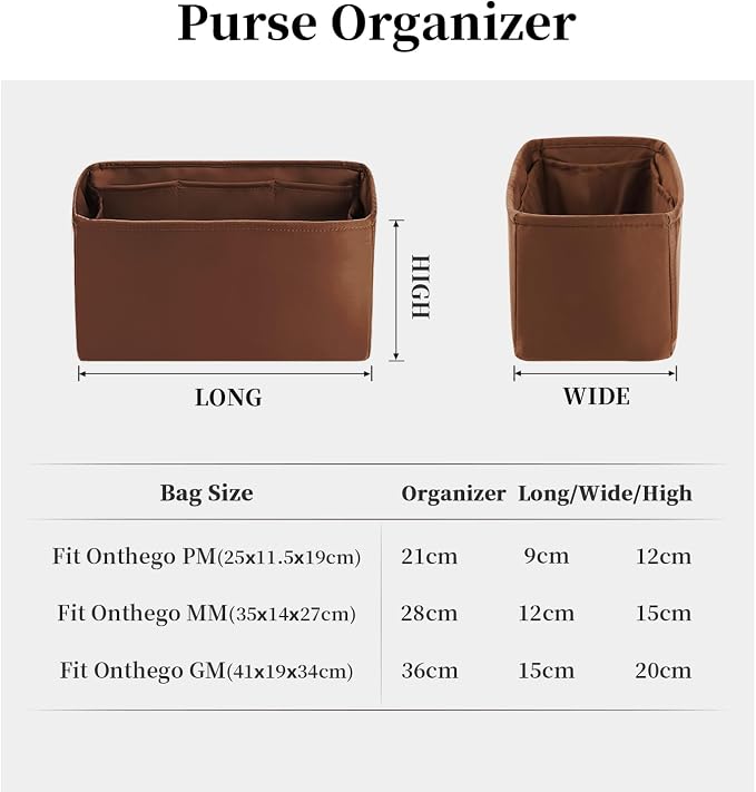 Organizer Insert for Onthego PM, Satin Purse Organizer for Luxury Bag, Lightweight and Soft Purse Dividers for Woman Handbags, Multiple Pockets with Organized Capacity (Gold, PM) - Image 7
