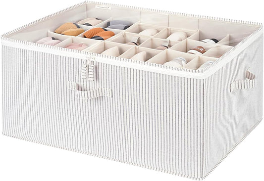 StorageWorks Shoe Organizer for Closet, Fits up to 24 Pairs, Shoe Cubby Storage Containers with Adjustable Dividers and Clear Cover, Khaki and Beige Stripes by StorageWorks
