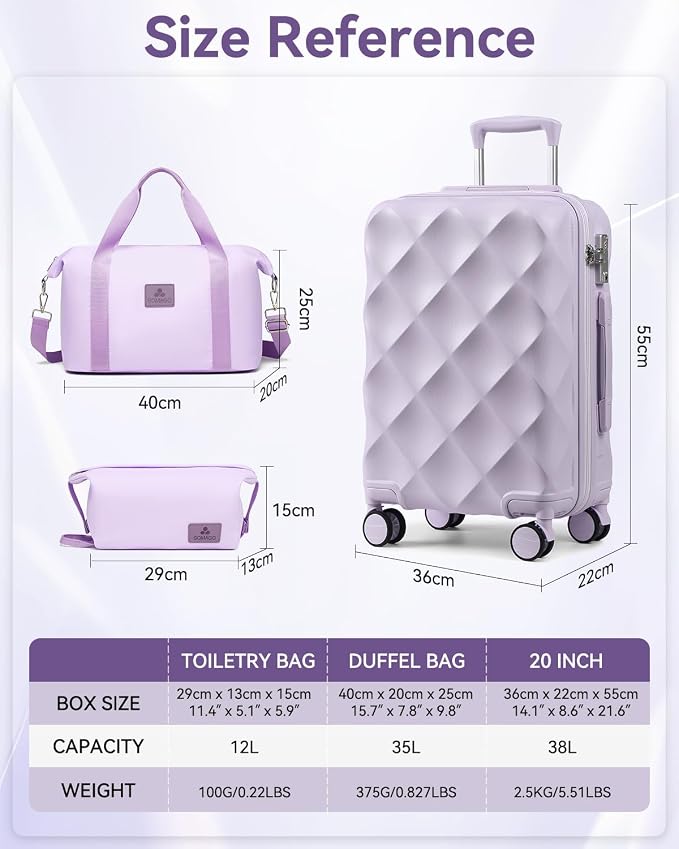 Somago 2 PieceLuggage Set (20"/24") with Duffel Bag and Toiletry Bag, Carry On Luggage Airline Approved with YKK Zipper TSA Lock ABS Hardside Luggage Spinner Wheels - Image 2