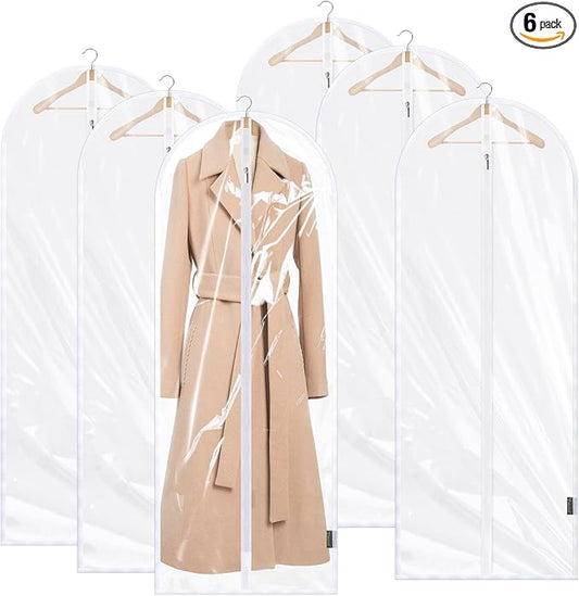 BALEINE 60'' Clear Garment Bags, 6 Packs PEVA Dress Bag for Closet Clothes Dresses Suit Coats Storage (Clear, 6PK) by BALEINE