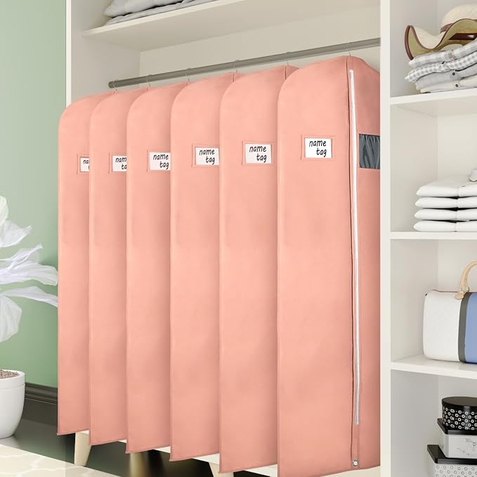 KEEGH Garment Bags for Hanging Clothes 60" (Set of 6) Dress Garment Bags for Storage Suit Bags for Closet with Zipper and Eye-Hole for Folding for Suit Coats Dresses, Pink - Image 6
