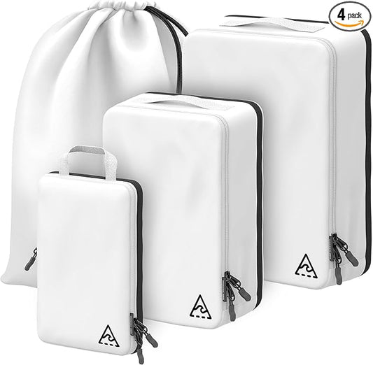 Well Traveled 4 pcs Compression Packing Bags Cubes Set with HybridMax Double-Capacity Design - Packing Cubes for Travel Compression to Maximize Limited Luggage Space, White by WellTraveled