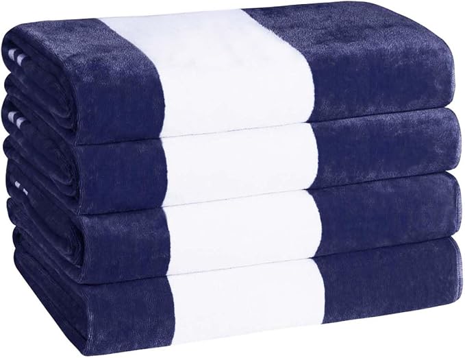 Superior Cotton Striped Beach Towels, Colorful Towels for Adult, Kid, Pool, Swimming, Sand, Travel, Large Oversized, Absorbent, Fast Drying, Bath Basics, Cabana Collection, Set of 4, Blue - Image 4