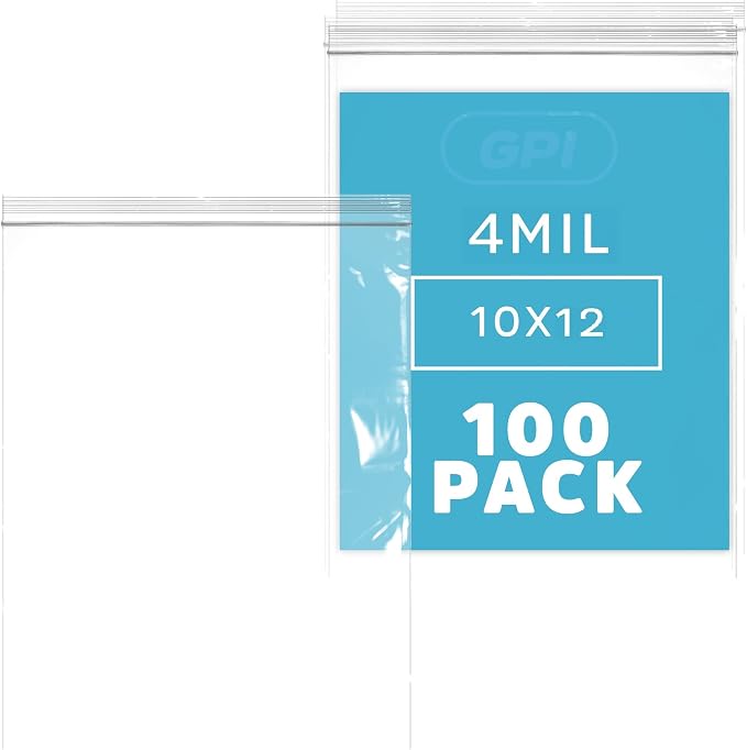 10" x 12" Heavy-duty 1 Gallon Zip Bags - 100 Count - Clear Plastic Reclosable Zipper Baggies, 4 Mil Freezer Storage Poly Bags, for Packaging Food, Tools & Sharp Objects. by GPI