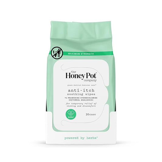 The Honey Pot Company - Anti-Itch Soothing Feminine Wipes - At Home or On the Go Medicated for Temporary Relief of Itching and Discomfort - Maximum Strength - 30 ct.
