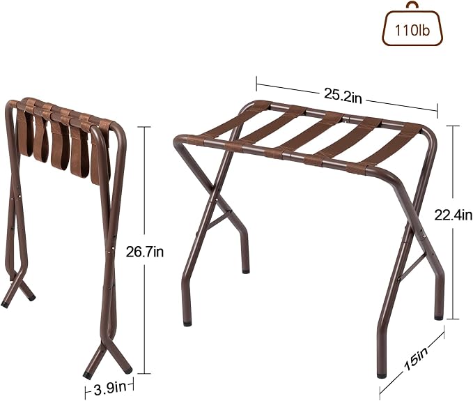 AMHANCIBLE Luggage Rack, Foldable Suitcase Stands Set of 2, Metal Luggage Holder for Guest Room, Bedroom, Hotel, Holds up to 110 lb, Easy Assemble, Bronz, HLR01BZ - Image 4