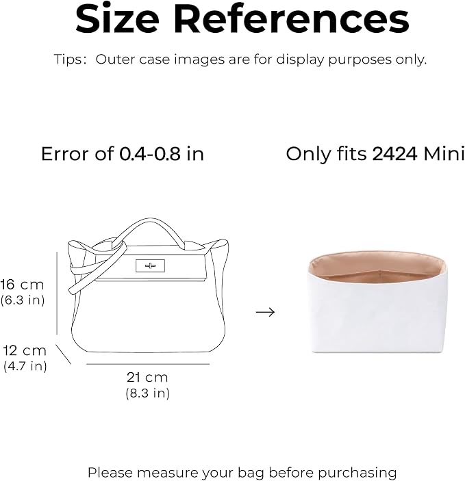 Purse Organizer Insert for HERMES 2424 Mini Handbag,Custom Fit Inside Premium Vanile Lightweight WaterResistant Tote Bag Insert Accessories - Image 2