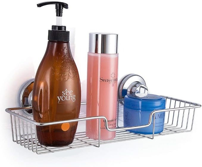 SANNO Suction Cup Shower Caddy with Hooks,Powerful Suction Cup Bathroom Shower Caddies,Bath Shelf Storage Combo Organizer Basket, Bathroom Accessories for Shampoo Conditioner set of 2 - Image 2