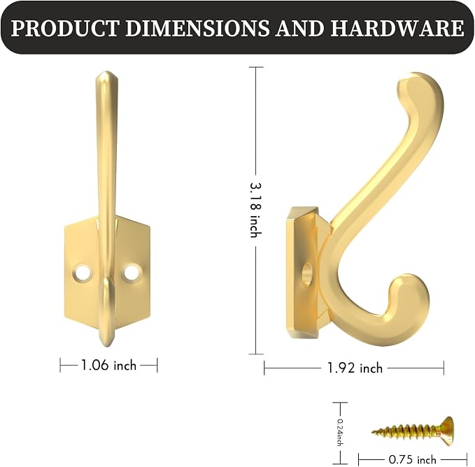 CBWLWJ 40 Pack Heavy Duty Metal Wall Hooks for Hanging, Wall Mounted Coat Hooks for Living Room, Bathroom, Kitchen – Hang Coat, Bag, Scarf, Towel, Hat, Key, Cup (Gold) - Image 5