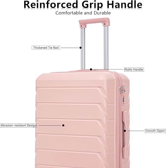 Hardside Luggage Sets, Lightweight Stripes Suitcase with Spinner Wheels, Pink-220 - Image 7
