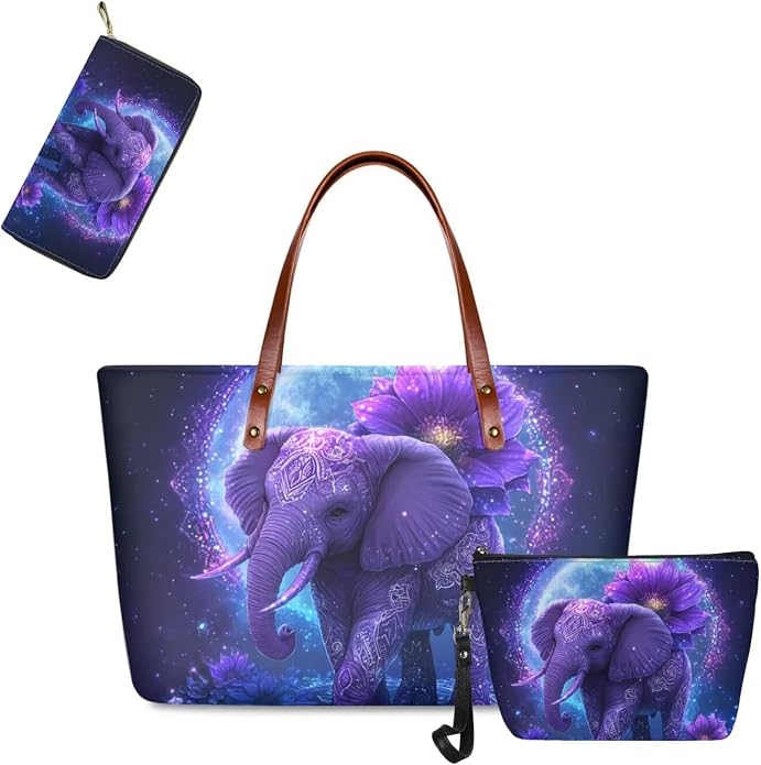GIFTPUZZ Women Tote Bag Women Wallet Portable Cosmetic Bag for Women Bag Set 3 Pack PU Leather Bags with Zipper - Image 4
