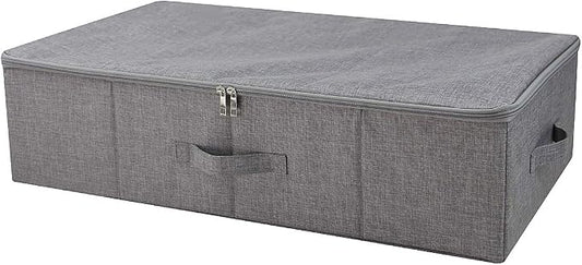 Under Bed Clothing Storage Organizer Box with Lid, Dark Gray | Under Bed Storage Basket Container, 27.5*15.7*7", Folding Design, Rigid Sturdy Fabric Bins, 3-Size Zipper, Washable by iwillCREATEPRO
