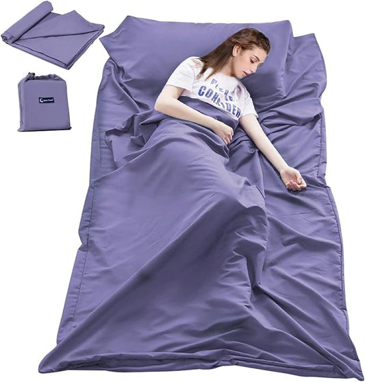 Lightweight Sleep Sack, Compact Sleeping Bag Liner Travel Sheets for Hotel | Soft Breathable Adult Sleep Sack, 4 Season Travel Sheet for Hostel Camping Backpacking Hiking, Machine Washable, 3 Sizes by Mannice