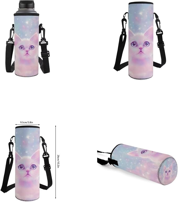 Aesthetic Galaxy Cat Backpack for School Girls Backpack with Lunch Box Water Bottle Bag and Large Pencil Case 4PCS Set 17" Bookbag with Front Pocket Lightweight School Bag for Kids Elementary - Image 6