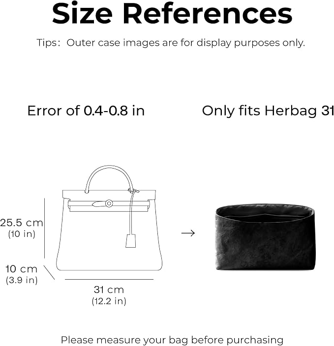 Purse Organizer Insert for HERMES Herbag 31 Handbag,Custom Fit Inside Premium Matte Black Lightweight WaterResistant Tote Bag Insert with Cup Holder Accessories - Image 2