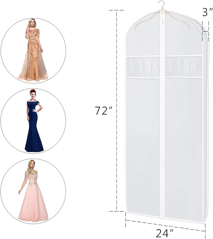 Zilink Dress Garment Bags for Storage 72-inch with Clear Window and 3" Gusset Dress Cover Bag for Long Evening Dresses,Fur Coat, Long Dress Gown Closet Storage - Image 2
