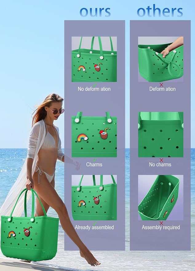 Baonat Beach Bag Rubber Tote Bag - Waterproof Travel Bag for Women Washable Tote Bag Handbag for Sports Beach Market Pool - Image 5