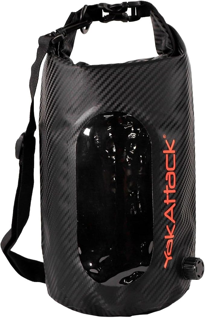 YakAttack 5L Roll-Top Drybag with Air Valve - Black Carbon | Waterproof Marine Dry Bag for Kayaking, Boating & Paddleboarding | Heavy Duty Small Drybag for Gear Protection | Compact Kayak Storage Bag by YakAttack