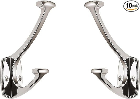 10 Pack Polished Nickel Hooks Decorative Heavy Duty Solid Large Coat Hooks for Towel Hanging Coats Robe Wall Mounted Towel Bags Door Back Bathroom Wall Hook. by ZAUYX