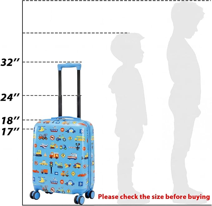 Sanwuta 4 Pcs Kids Luggage Set Back to School Gifts for Girls Boys Carry On Rolling Suitcase Backpack Neck Pillow Travel Set(18 Inch,Car Style,Blue) - Image 5