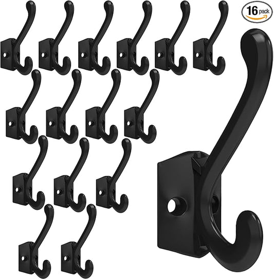 CBWLWJ 16 Pack Heavy Duty Metal Wall Hooks for Hanging, Wall Mounted Coat Hooks for Living Room, Bathroom, Kitchen – Hang Coat, Bag, Scarf, Towel, Hat, Key, Cup (Black) by CBWLWJ