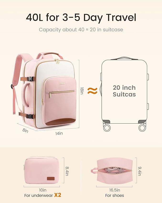 LOVEVOOK Large Travel Backpack for Women & Men, 40L Carry on Backpack for Airplanes, TSA Personal Item Travel Bag fits 17" Laptop, Waterproof Travel Essentials Airline Approved with 3 Packing Cubes - Image 5