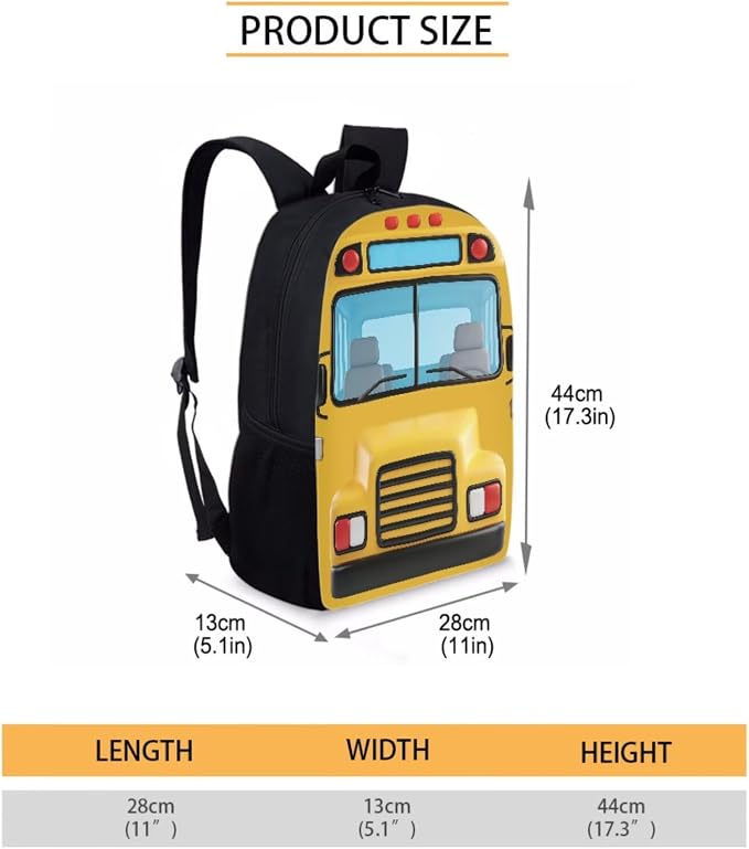 School Bus Print Yellow Children's Schoolbag Set, Lightweight Knapsack Set with Lunch Box and Pen Bag, Large Durable Backpack Set for Primary and Middle School Students - Image 2