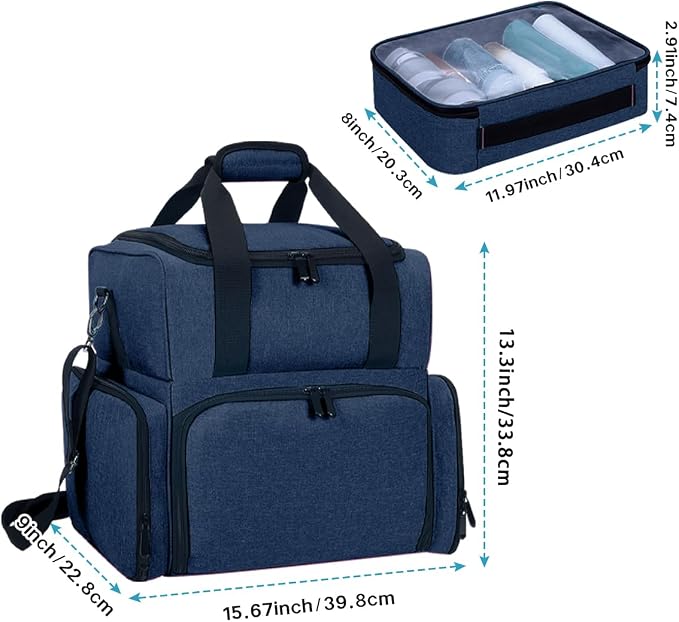 Large Makeup Bag with 2 Removable Case Cosmetic,Blue | Large Makeup Bag with 2 Removable Case Multifunctional Cosmetic Bag Double Layer Travel Toiletry Organizer - Image 2