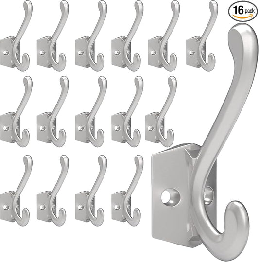 CBWLWJ 16 Pack Heavy Duty Metal Wall Hooks for Hanging, Wall Mounted Coat Hooks for Living Room, Bathroom, Kitchen – Hang Coat, Bag, Scarf, Towel, Hat, Key, Cup (Silver) by CBWLWJ