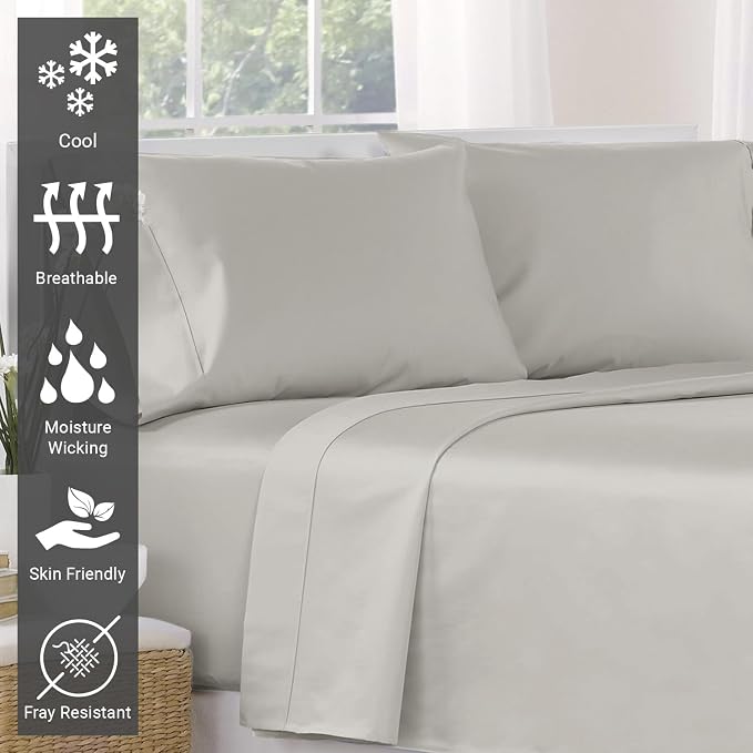 Pizuna Pure 100% Cotton Flat Sheets Only King Ash Grey (1 PC), Luxurious 400 Thread Count Long Staple Cotton Sateen with 4" Hem (Combed King Flat Sheet Only Cotton) - Image 2