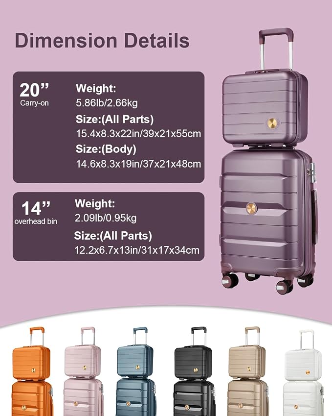 Somago 20 Inch Carry On Luggage Sets Hardside Suitcase with Double Spinner Wheels and TSA Lock YKK Zipper (Elegant Purple,14/20) - Image 7