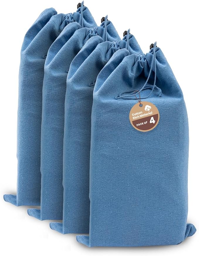 LFH Cotton Rich Shoe Storage Bags with Drawstring, Breathable Reusable Organizer, Perfect For Travel, Dorm, Hotel, College, Gym, Easy to Carry, Machine Washable 12"x17" (Pack of 4) - Sky Blue by LFHHomePrivateLimited