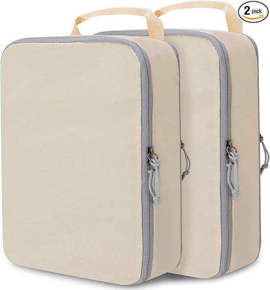 Extra Large Compression Packing Cubes for Travel Essentials, 2 Set Expandable Travel Cubes for Packing Compression Bags Luggage Suitcase Organizer, Cream by CALACH
