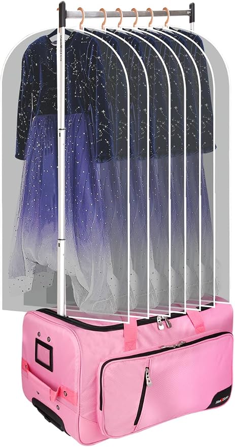 Dance Bag With Garment Rack,Dance Costumes Rolling Garment Bags For Travel,Garment Duffle Bag For Dance Competition, Wheeled Drop-Bottom Upright Luggage Closet Suitcase (23inch-Pink-E) by Heendzoo