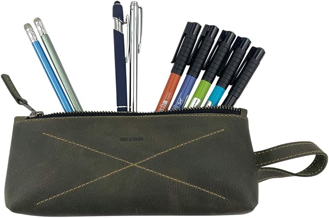 Hide & Drink, Carry-On Toiletry Bag, Pen and Pencil Case, Cable Organizer, Storage for Utensils, Travel Essentials, Full Grain Leather, Handmade, Dark Jade - Image 5