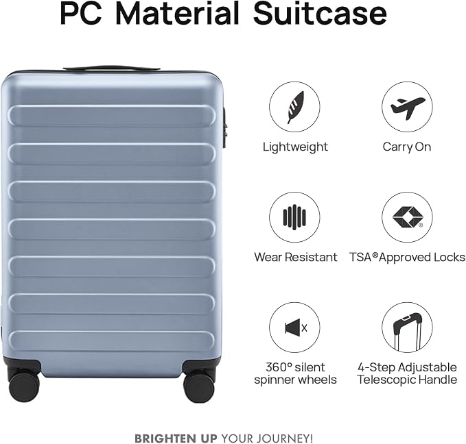 NINETYGO Carry On Luggage 22x14x9 Airline Approved, 20 Inch Luggage with Smooth Spinner Wheels, Lightweight, Hard Shell PC Suitcase Carry-On, Travel Luggage, TSA Approved (Shadow, Rhine Basic) - Image 3