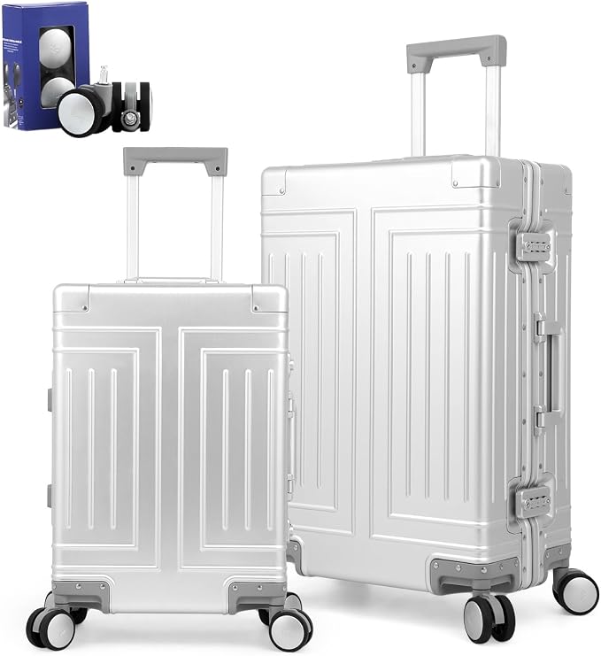 All Aluminum Magnesium 20/26 Luggage Set，Cut from Whole Aluminum Sheet，22x14x9 Airline Approved ，（3rd Generation，Premium Magnesium Metal zipperless suitcase ） (silvery, 20in+26in) by KANGSHILU