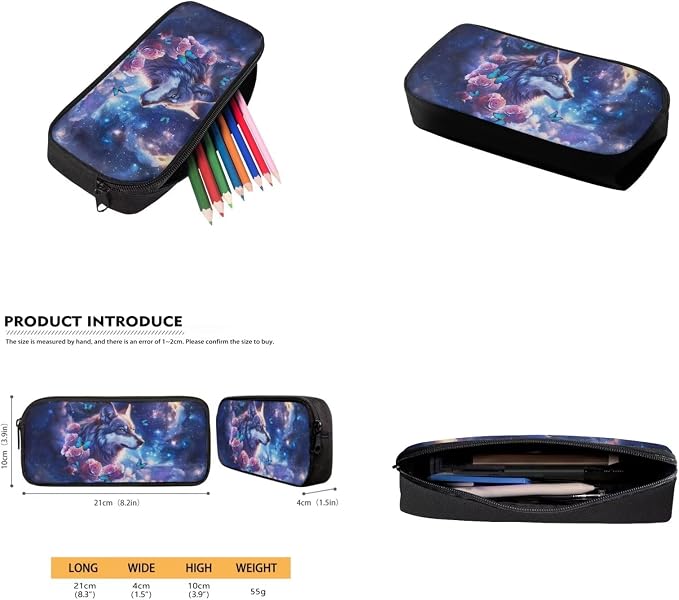 Galaxy Wolf Backpack for Girls Kids Backpack with Lunch Box Water Bottle Holder with Strap and Aesthetic Pencil Case 4PCS Set Bookbag with Front Pocket for School 17 inch Sturdy School Bag - Image 5