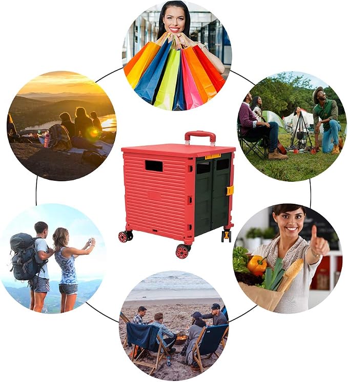 Quick Utility Cart Four -Rotate Wheeled Collapsible Handcart with Durable Heavy Duty Plastic Telescoping Handle for Travel Shopping Moving Luggage Office Use - Image 2