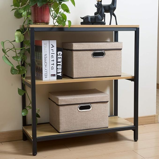 PRANDOM Collapsible Storage Containers with Lids [5-Pack] Jute Fabric Foldable Storage Bins Boxes Organizer Baskets Cube with Cover for Home Bedroom Closet Office Nursery (14.9x9.8x9.8) - Image 3