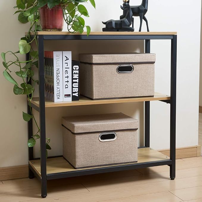 PRANDOM Collapsible Storage Cubes with Lids [1-Pack] Jute Fabric Foldable Storage Boxes Organizer Containers Baskets Bins with Cover for Home Bedroom Closet Office Nursery (14.9x9.8x9.8) - Image 3